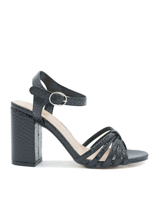 Migato Women's Sandals Black with Chunky High Heel