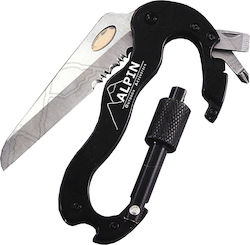 Alpin Carabiner Multitool Schwarz mit Klinge aus Rostfreier Stahl