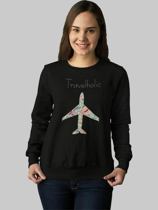 Tricou Travelholic w Sweatshirt - NEGRU