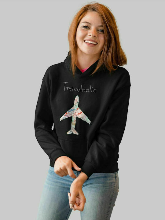 Travelholic w Hoodie - BLACK