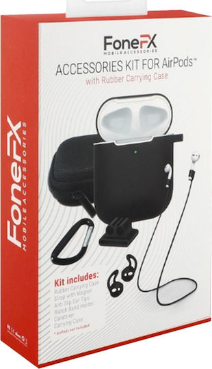FoneFX Hülle Silikon mit Haken in Schwarz Farbe für Apple AirPods 1 / AirPods 2