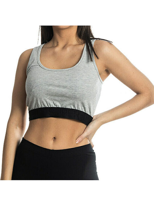 Γυναικείο Καλοκαιρινό Crop Top Βαμβακερό Αμάνικο Γκρι
