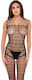 Rene Rofe Neo Geo Crotchless Bodystocking Sexy Bodystocking Mesh With Open Crotch Black