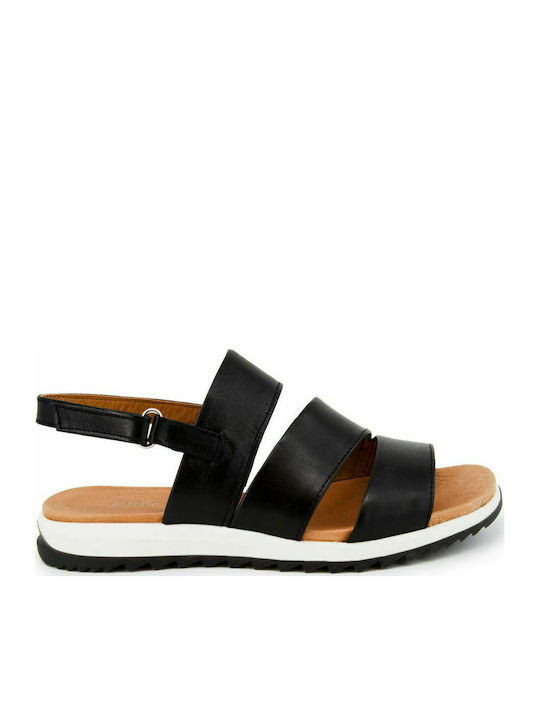 Caprice Leather Women's Flat Sandals Anatomic in Black Color