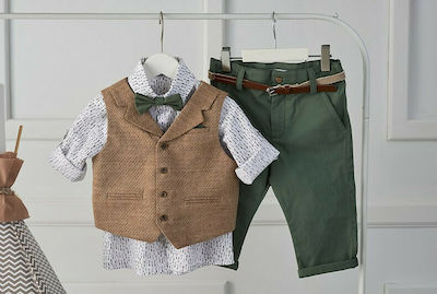 Bambolino Boys Baptism Suit with Vest William 6pcs Green