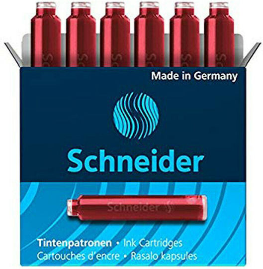 Schneider 6 Replacement Inks for Fountain Pen Red