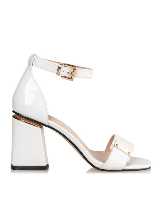 Envie Shoes Women's Sandals with Ankle Strap White with Chunky Medium Heel
