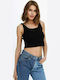 Only Women's Summer Crop Top Cotton Sleeveless Black