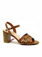 Ragazza Leather Women's Sandals with Ankle Strap Tabac Brown with Chunky Medium Heel