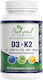Natural Vitamins D3 5000IU + K2 125mcg Vitamin for Immune Support & Bone Health 100 Chewable Tablets