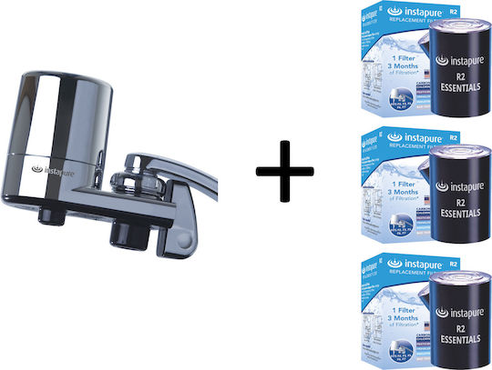 Instapure F2 Chrome Activated Carbon Faucet Mount Water Filter with 3 Extra Replacement Cartridges R2 5 μm