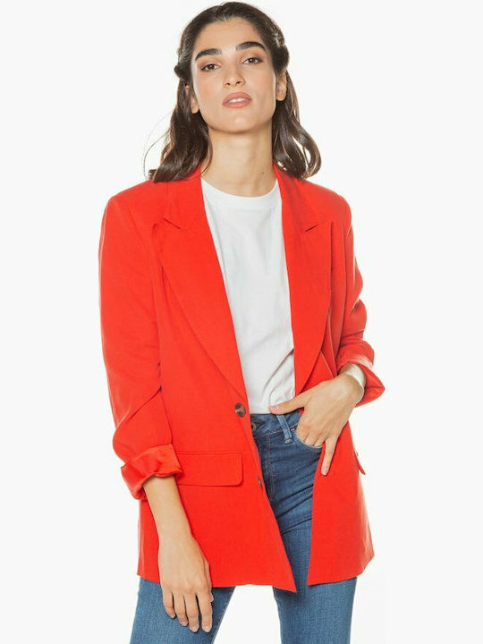 Pepe Jeans Lola Μακρύ Γυναικείο Σακάκι Κόκκινο