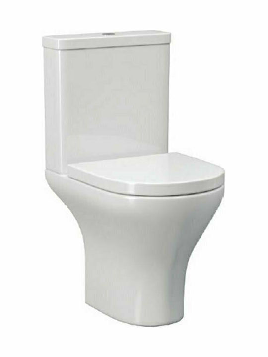 Karag Amfipolis Round Rimless Floor-Standing Toilet and Flush that Includes Soft Close Cover White