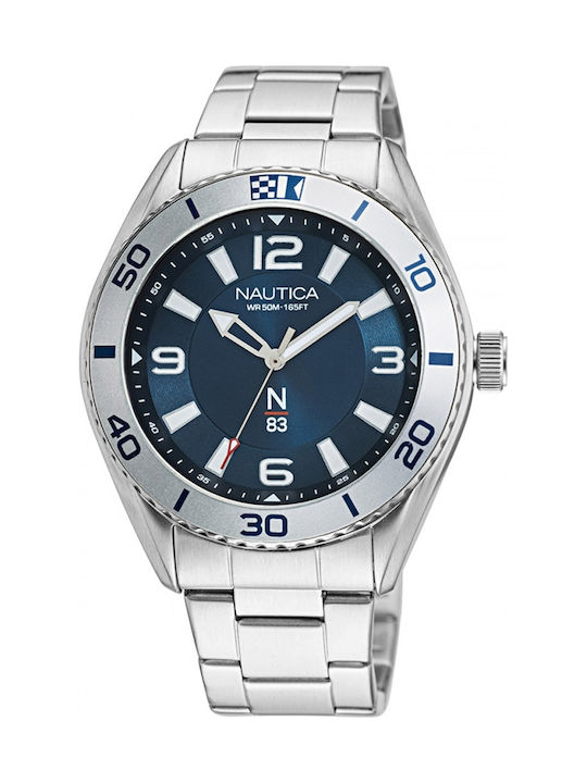 Nautica N83 Ανδρικό Ρολόι 44mm Μπαταρίας με Ασημί Μεταλλικό Μπρασελέ
