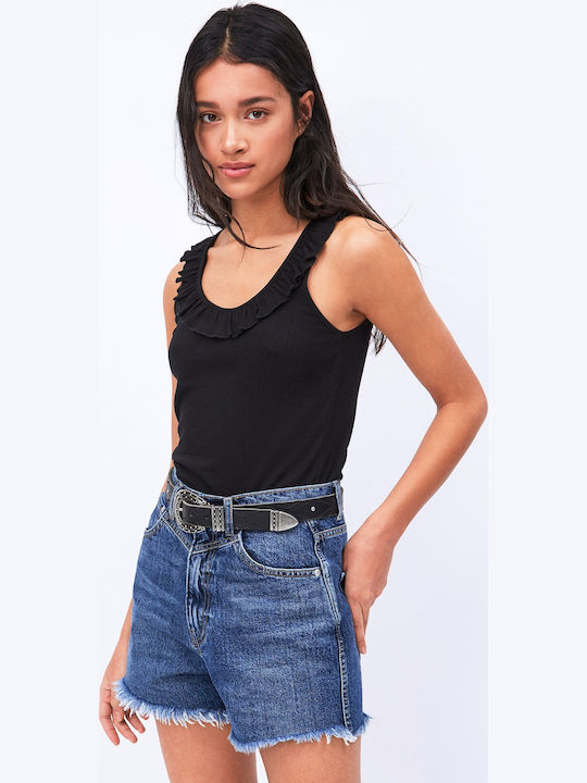 Pepe Jeans Dorina Damen Sommer Bluse Ärmellos mit V-Ausschnitt Schwarz