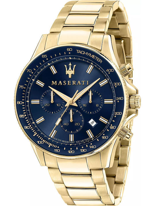 Maserati Sfida Men's Watch 44mm Chronograph Battery with Gold Metal Bracelet