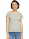 Women's Summer Blouse Short Sleeve Striped Green