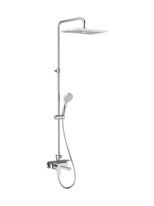 Roca Even Adjustable Shower Column with Mixer 125.3-165.3cm Silver