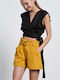 Funky Buddha Women's Jean High-waisted Shorts Mustard