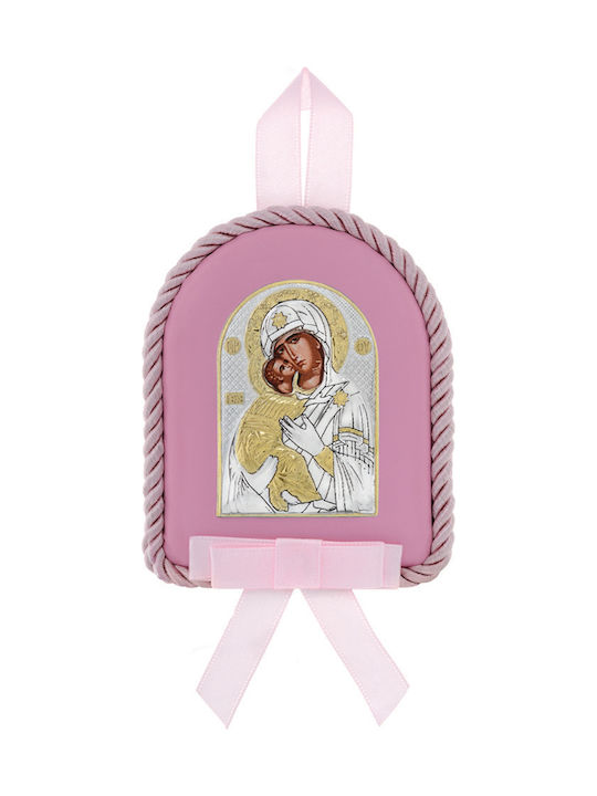 Prince Silvero Heilige Ikone Kinder Amulett mit der Jungfrau Maria Pink aus Silber MB-D1110O-R