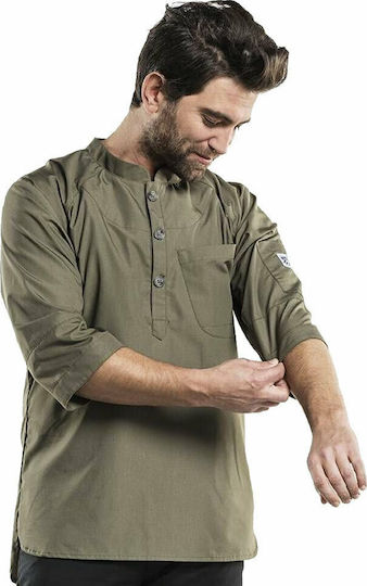 Chaud Devant Bluse Koch Herren Khaki mit Langärmelig Bujutsu