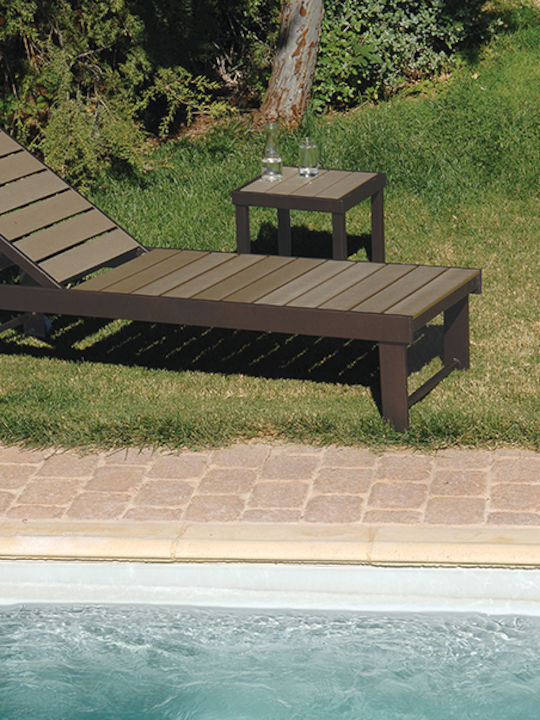 Auxiliary Outdoor Free Standing Table with Polywood Surface and Aluminum Frame Brown 44x40x45cm