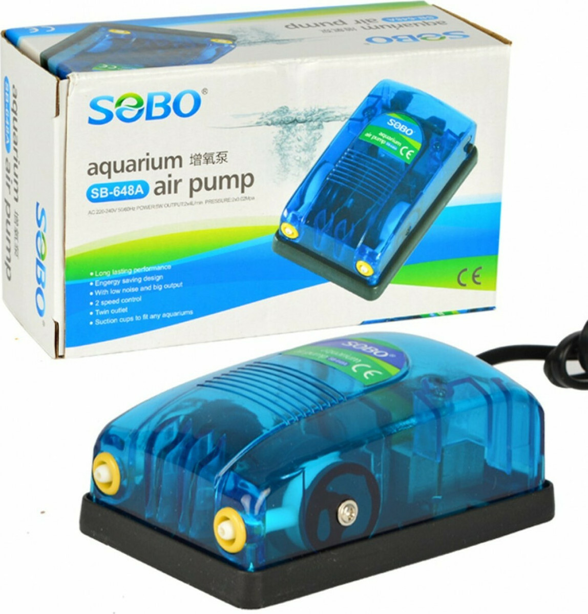 Sobo Aquarium Air Pump Αεραντλία Ενυδρείου Διπλής Εξόδου με Μέγιστη