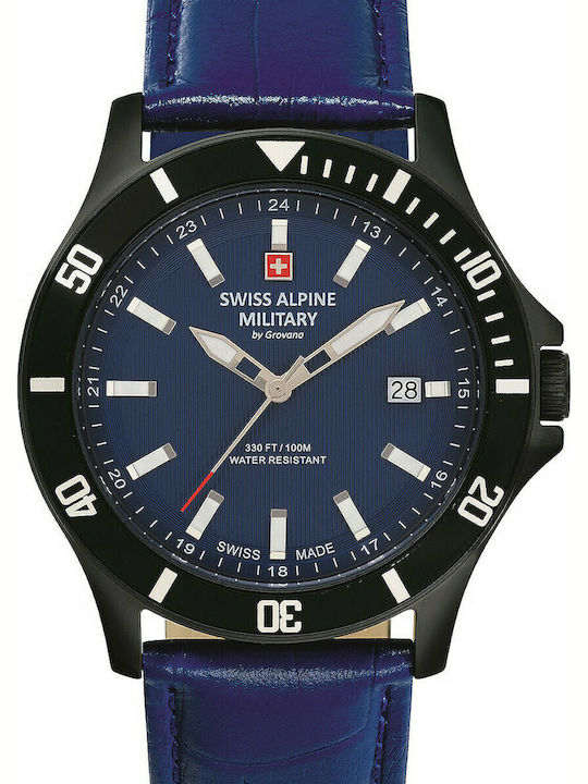 Swiss Alpine Military by Grovana Ανδρικό Ρολόι 42mm Μπαταρίας με Μπλε Δερμάτινο Λουράκι