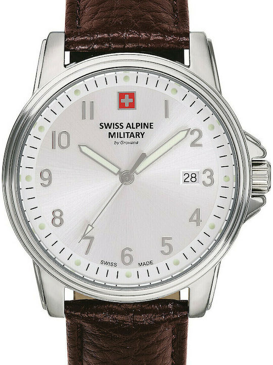 Swiss Alpine Military by Grovana Watch Battery with Leather Strap Swiss Alpine Military by Grovana Watch Battery with Leather Strap
