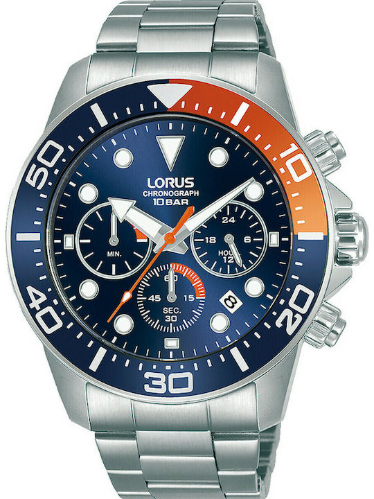 Lorus Ανδρικό Ρολόι 43mm Χρονογράφος Μπαταρίας με Ασημί Μεταλλικό Μπρασελέ