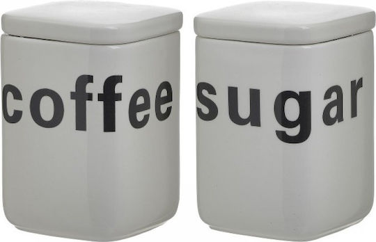 Click Set 2 Pieces Coffee Jars with Lid Made of Porcelain White 10x15x15cm