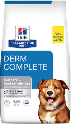 Hill's Prescription Diet Derm Complete 12kg Trockenfutter für erwachsene Hunde mit Fleisch