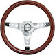 Simoni Racing Didier Wooden Three Spoke Car Steering Wheel with 35cm Diameter Silver/Brown