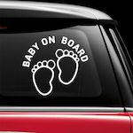 Σήμα Baby on Board με Αυτοκόλλητο Πατουσάκια Λευκό