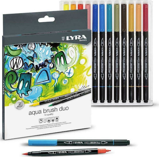 Lyra Aqua Brush Duo Μαρκαδόροι Σχεδίου 5mm Σετ 12 χρώματα
