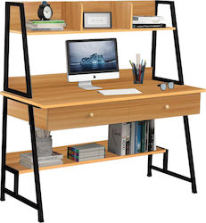 Wooden Home Office Desk with Bookshelf and Metal Legs L100xW48xH137cm
