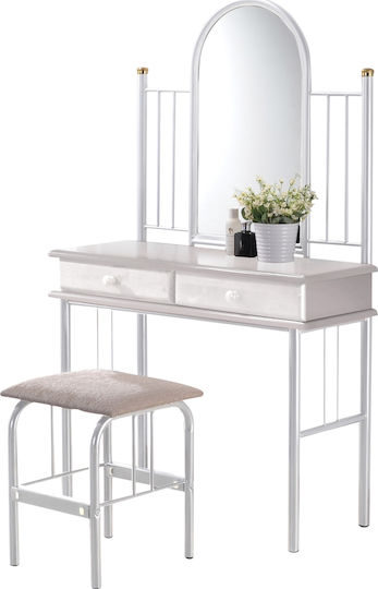 Floor-Standing Makeup Dressing Table Flora Set Wooden White with Mirror & Stool 90x37x148cm E8028,1