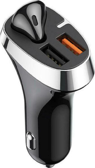 Joyroom JR-CP2 Φορτιστής Αυτοκινήτου 28W 2A με Θύρες: 2xUSB και Ακουστικά Bluetooth Μαύρο Χρώμα