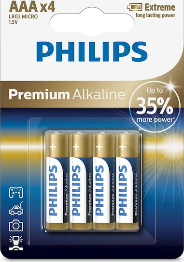 Philips Premium Алкални Батерии AAA 1.5V 4бр