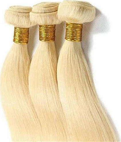 Bioshev Professional Haarteile mit Clip mit Echthaar in Licht Blond Farbe 50cm 9.3