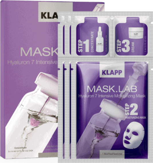 Klapp MASK.LAB Hyaluron 7 Intensive Moisturizing Mask 3 Steps 3τμχ