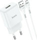 Hoco Φορτιστής με Θύρα USB-A και Καλώδιο micro USB Λευκός (N9 Especial)