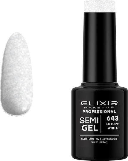 Elixir Semi Gel Semipermanent Lac de Unghii 643 Alb de lux cu Glitter 5ml 1buc