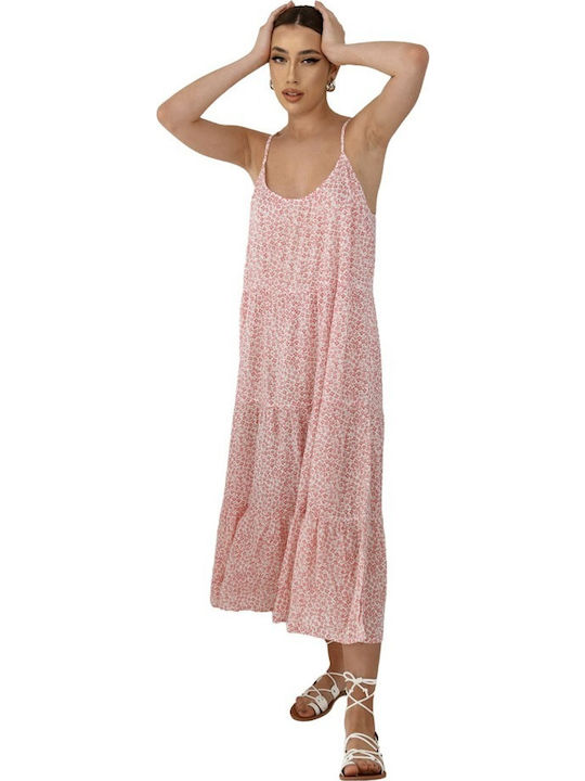 Vero Moda Midi All Day Φόρεμα με Τιράντα Ροζ