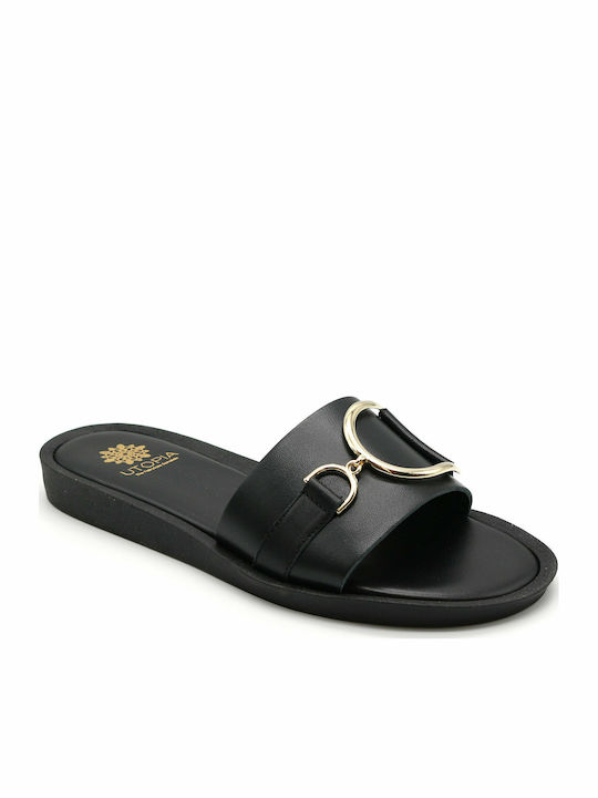 Utopia Leather Sandals U3-001 Black Women's Flat Sandals