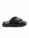 Leather Women's Flat Sandals Anatomic Flatforms in Black Color