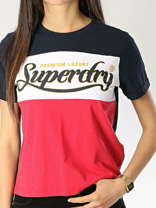 Superdry Premium Looks ColorBlock Γυναικείο T-shirt Κόκκινο με Στάμπα
