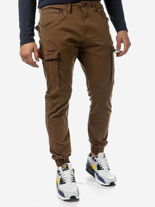 Trousers Cargo Elastic in Tapered Line Brown
