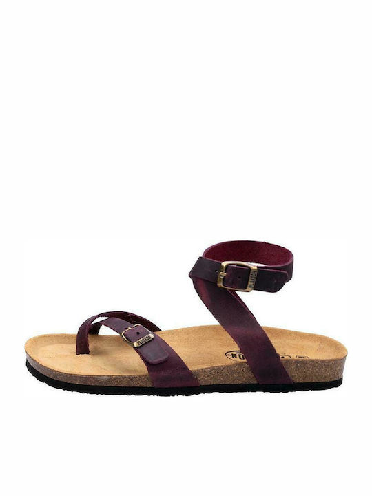 Plakton Leather Women's Flat Sandals Anatomic With a strap In Burgundy Colour