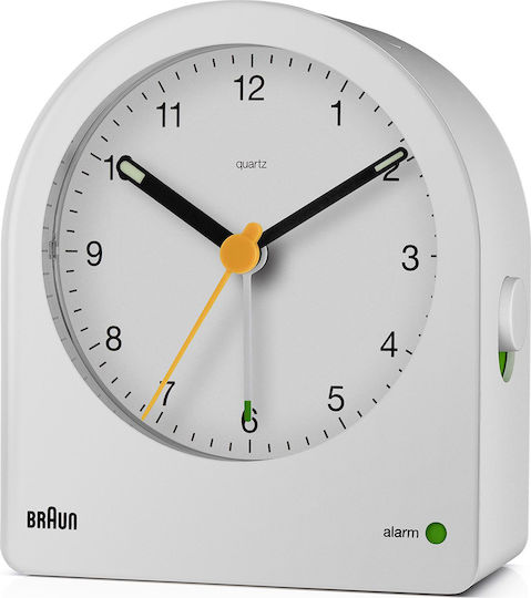 Braun Αθόρυβο Επιτραπέζιο Ρολόι με Δείκτες με Ξυπνητήρι Λευκό BC22W